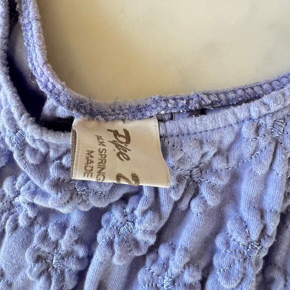 Vintage 80s 90s Periwinkle Sleeveless Romper Floral Embroidery + Pockets / S M - Picture 4 of 10
